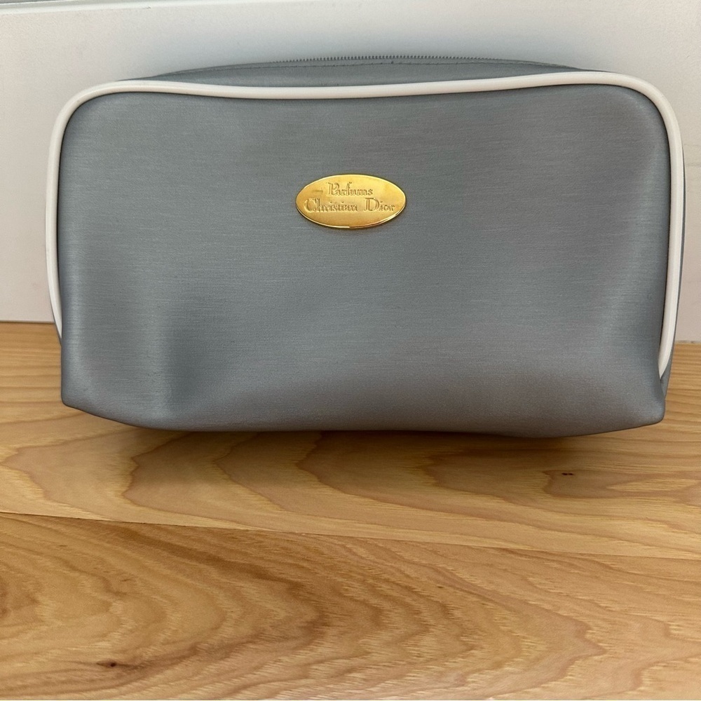 CHRISTIAN DIOR Parfums Perfume Cosmetic Makeup Bag Small Silver Gold Tone
